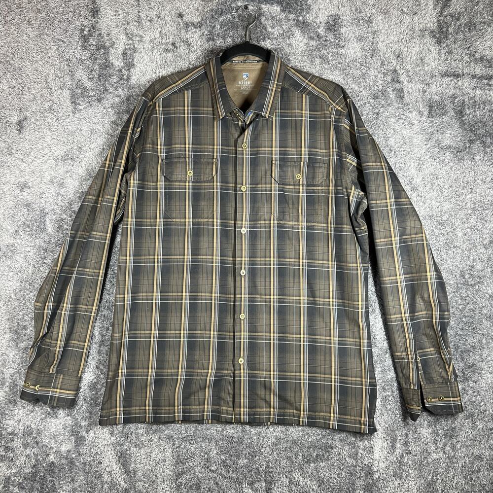 Kuhl Shirt Mens Large Green Plaid Long Sleeve Button Up Polyester Response